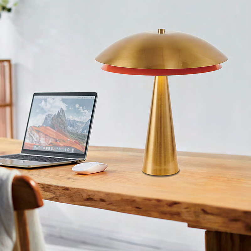 Yellow table lampeuropean and n creative cafe bedroom double metal mushroom lamp