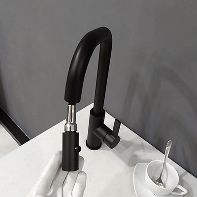 Sanitary ware pull down spray brass kitchen faucet mixer tap single hole black m