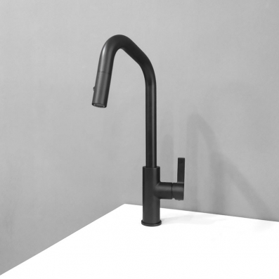 Sanitary ware pull down spray brass kitchen faucet mixer tap single hole black m